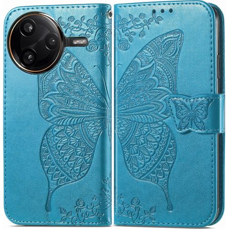 Funda tipo libro para Xiaomi Poco F7 Ultra, Mariposa, azul (1/5)