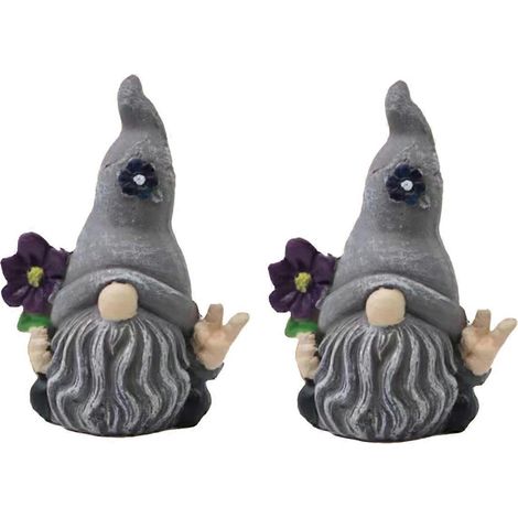 Ornements de gnomes de jardin magiques gris, ornements en résine de fleurs-- (1/5)