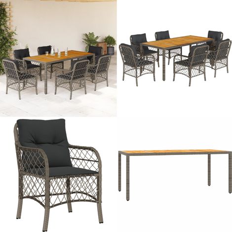 7-tlg. Garten-Essgruppe mit Kissen Grau Poly Rattan - Gartensessel - Gartenstuhl - Gartenmöbelset - Outdoor Möbel - Rattan Gartenmöbel - Home & Living (1/5)