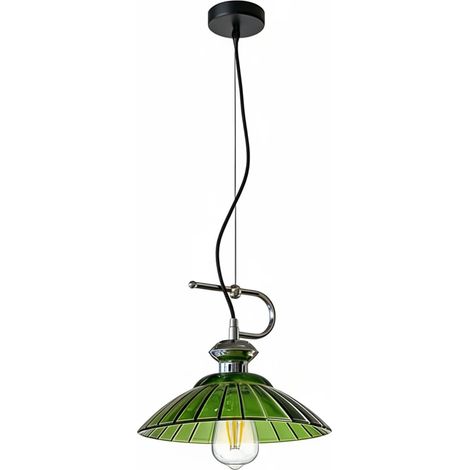 Lampada a sospensione vintage in vetro da 30 cm con attacco E27, lampada regolabile, ideale per soggiorno, camera da letto, cucina (verde) [Classe energetica E]
