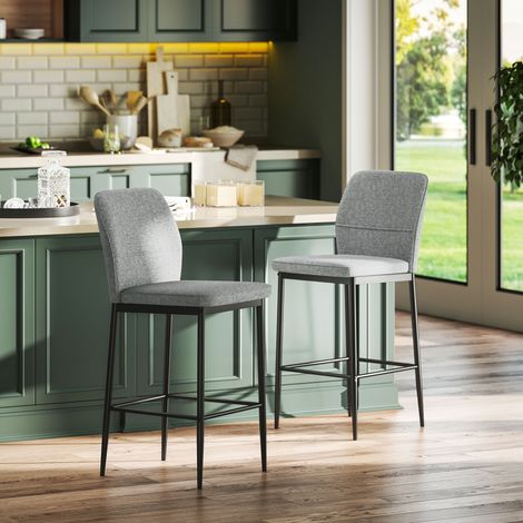 Lot de 2 tabourets de bar en velours, fauteuils s hauts avec repose-pieds et dossier, tabourets de cuisine et de salon, 41x52x97 cm, gris