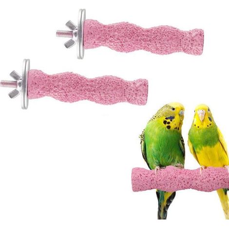 Perchoir en résine avec 2 pierres à aiguiser, motif branches, accessoire pour cage à perroquet/oiseau mendiant, rose (1/5)