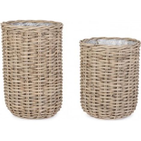 Set 2 Ceste Jefri ovale con rivestimento interno in nylon da esterno -Grigio