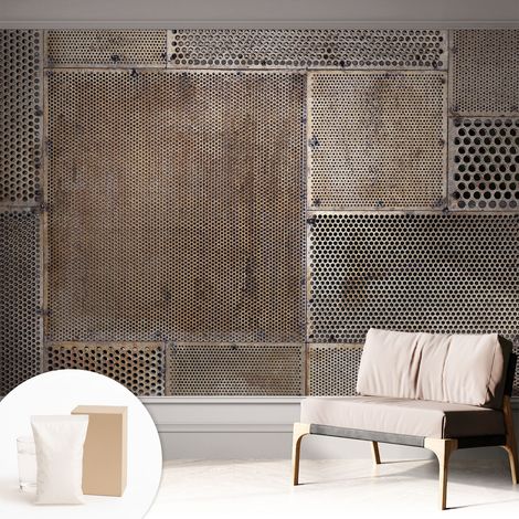 Papier peint intissé décoratif avec colle pour salon chambre et bureau Installation rapide Motifs métalliques 312x219 cm (1/5)