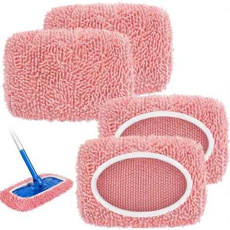 Lot de 4 serpillères de sol - En microfibre réutilisable - Lavables pour nettoyage humide et sec - Pour stratifié, carrelage et parquet (rose) (1/5)