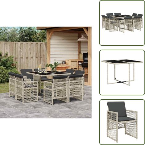 Cuscini per sedie - vidaXL Set Pranzo da Giardino 9pz con Cuscini Grigio Chiaro Polyrattan - Rattan PE