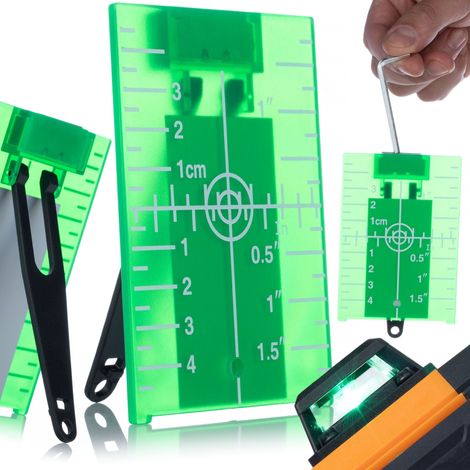 Rosfix Zielplatte PLATE – Laserzieltafel mit Magnet & Ständer  10×7 cm, 3D-Skala, Grün  Für Kreuzlinienlaser & Nivelliergeräte  Zubehör für Laser-Wasserwaage