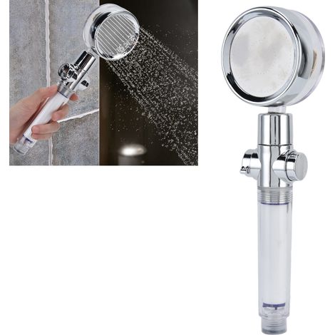 Douchette G1/2 à arrêt automatique, pommeau de douche fin à jet pulsé, rotation libre à 360°, filtre amovible, pommeau de douche doré (1/5)