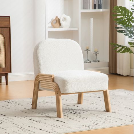 Loungesessel aus Chenille in Elfenbein mit Massivholzbeinen, ohne Armlehnen,72x61x78 cm (1/5)