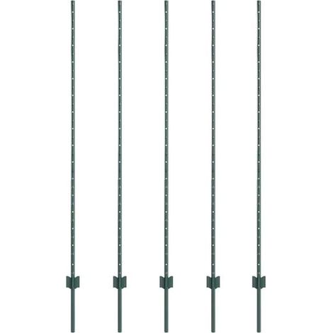 Poteaux de clôture. 5 poteaux, verts, 150 cm, acier.