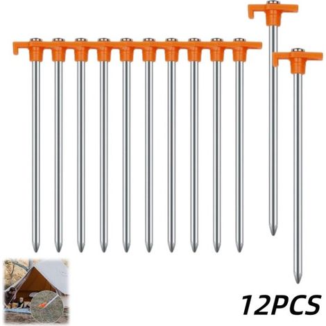 12 piezas, Estacas para tienda de campaña, Estacas de acero resistentes al viento, hacer senderismo y picnics, Naranja, 254,50,6 cm (1/5)