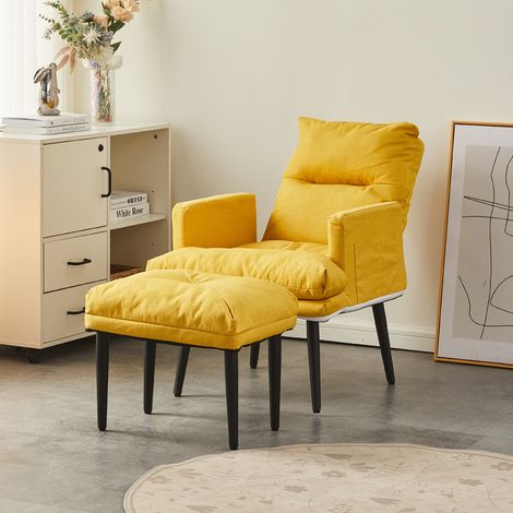 Linen Recliner Chair with Ottoman Armchair with Adjustable Backrest Lounge Chair for Living Room Yellow (1/5)