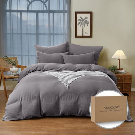 Musselin Bettwäsche 135x200 100% Baumwolle, 2-teilig, Grau, bügelfrei