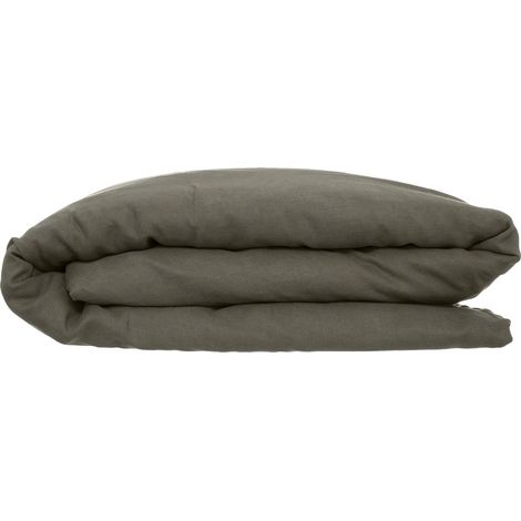 Housse de couette 2 Personnes en Lin lavé Vert Kaki 260 x 240 cm - Atmosphera (1/4)
