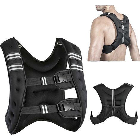 Gilet de poids, capacité de 10 kg, ajustement réglable, noir (1/2)