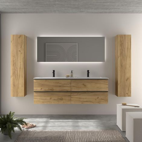 Mueble de Baño NABUA 160cm Roble Lavabo Vilna Solid Surface (1/4)