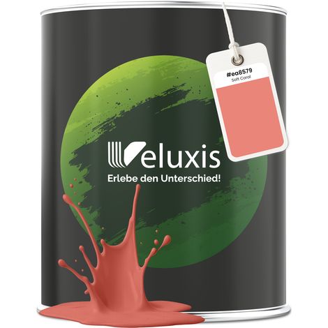 Wandfarbe Rosa Orange Rot Matt Innenfarbe – Deckkraft Klasse 1, VOC-frei, Ohne Grundierung, Tropfarm – Wohnzimmer & Schlafzimmer – 1L – Veluxis (Soft Coral)
