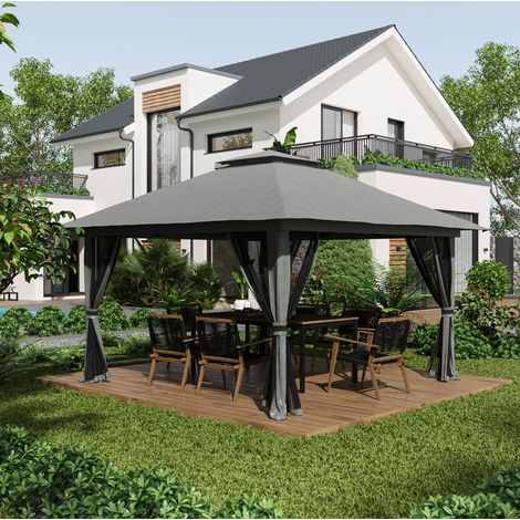 Faltpavillon 4x4 m höhenverstellbar mit Netzwänden OKMYHOME (1/5)