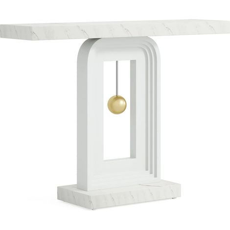 Weißer Konsolentisch mit Marmoroptikplatte und geometrischem Gestell, 100 cm, MODENUIT (1/5)