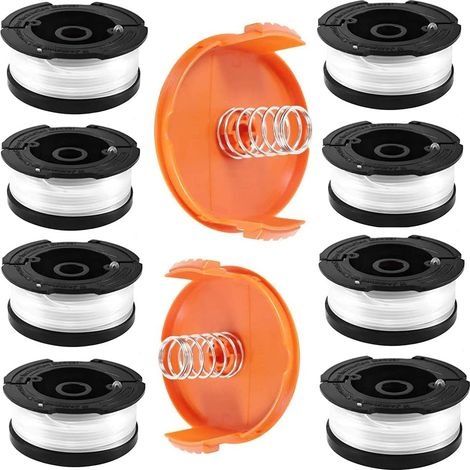 Bobine Fil Coupe Bordure pour Black et Decker Coupe-Bordures, 8 Bobine de Fil Debroussailleuse avec 2 Couvercle de Bobine et 2 Ressort, Bobines A6481 A6485 Compatible avec Black et Decker Af-100 (1/5)