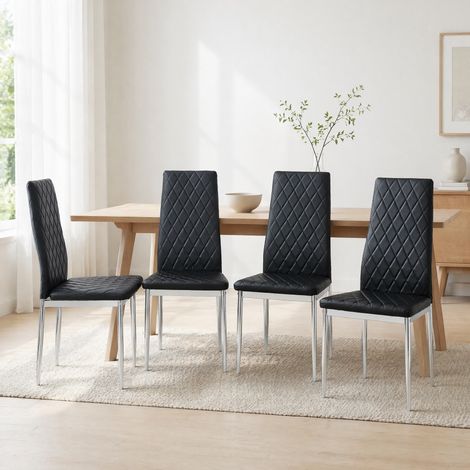 Lot de 4 chaises de salle à manger 38x38x98 cm en PU noir, modernes pour salon FLORAGRACE (1/5)