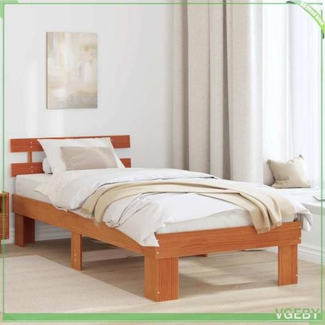 Cadre de lit - ABI - 90 x 200 cm - Pin massif - Brun cire - Design moderne (1/5)