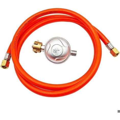 Tuyau de gaz de 150 cm + kit de réducteur de pression max. 30 mbar pour GPL, propane, butane, régulateur de gaz, raccords à vis (1/4)