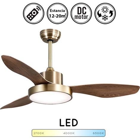 Ventilador de techo LED "Hayate" regulable con mando a distancia (48W 3CCT 4080lm) IP20 color cuero y roble (1/5)
