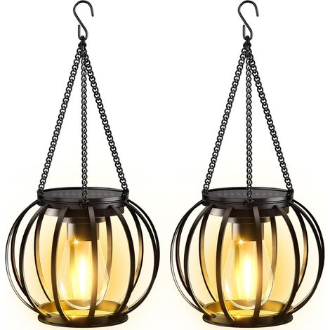 Waterproof Outdoor Solar Lanterns, Metal Hanging Solar Lights, Brighter Outdoor Lanterns, Auto On/Off Hanging Lantern for Yard Patio Garden Decor, 2-Pack
