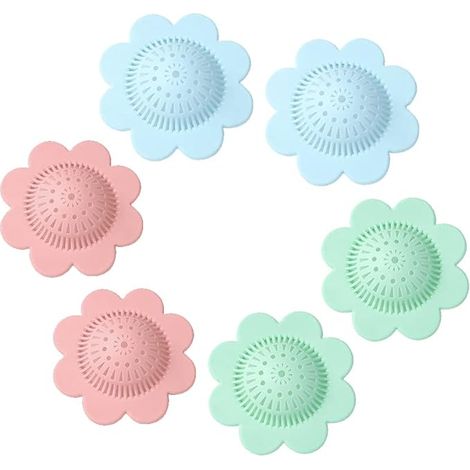Lot de 6 cache-cheveux pour bonde de douche, en silicone durable, pour baignoire, douche et cuisine. (1/5)