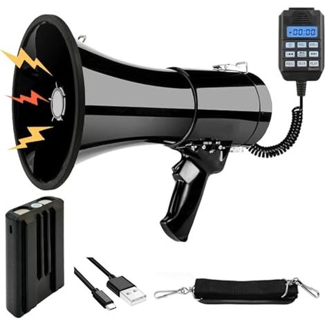 Mégaphone Portable de 20W avec sirène et Enregistrement de 240 Secondes, Couverture vocale jusqu'à 350 mètres