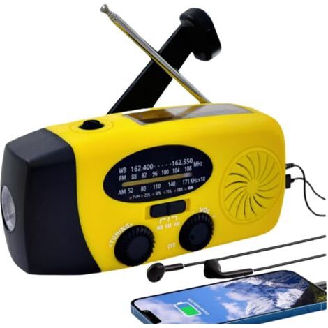 QORVA-Radio solaire à manivelle 2000 mAh, lampe torche LED, alarme SOS et chargeur de téléphone, pour la survie en extérieur et les situations d'urgence.