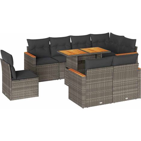 Set Divano da Giardino 9pz con Cuscini Grigio Polyrattan Acacia vidaXL (1/5)