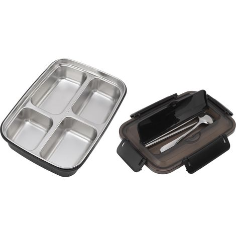 Lunchbox aus Edelstahl 304, schwarze Bento-Box, 3 geruchsdichte Fächer, tragbar für Schüler und Erwachsene, frisches Mittagessen, Großhandel. (1/5)