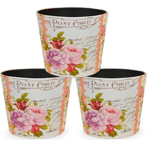 Vasi caspò cestino in plastica fantasia floreale cm 19 x 15x h 17 set da 3