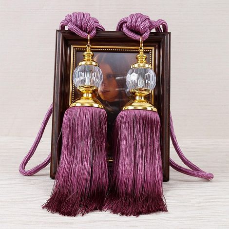 Embrasses de rideaux de luxe avec perles et pompons, attaches décoratives (1/3)