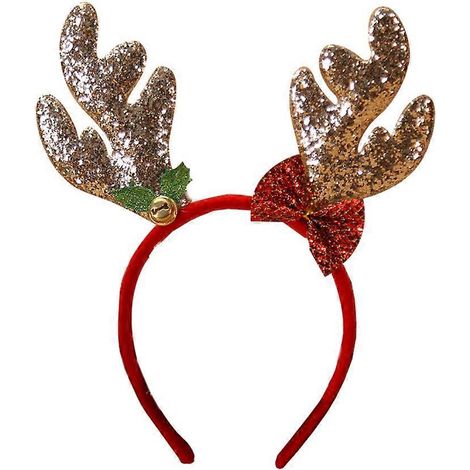 1 décoration de Noël : serre-tête à paillettes en forme de bois de cerf avec clochettes (doré)-Golden