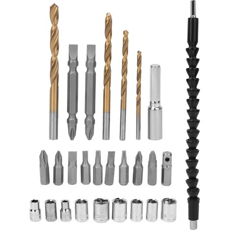 Jeu de 27 embouts de tournevis à connexion, tige flexible, outil de perçage torsadé en acier au carbone (1/5)