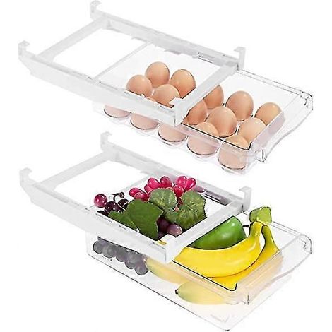 Boîte de rangement pour réfrigérateur, lot de 2 boîtes de rangement pour tiroir de réfrigérateur, boîte de rangement transparente pour légumes, œufs et fruits, avec tiroir coulissant. (1/5)