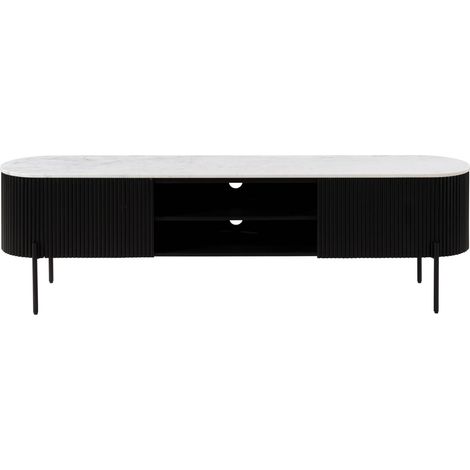 TV-Board Mango 180x36x51 schwarz lackiert / Marmor weiß BARCELONA 111