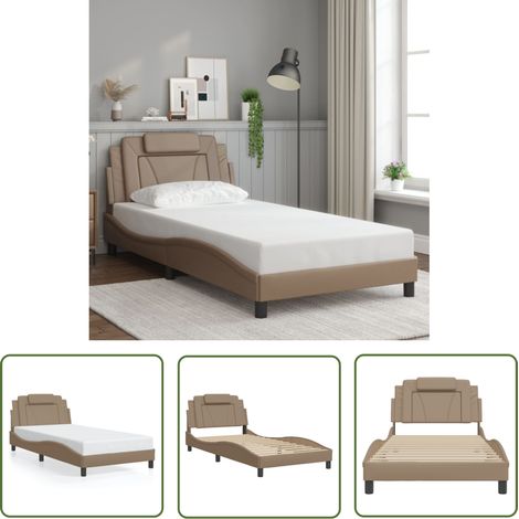 The Living Store Cadre de lit sans matelas cappuccino 100x200 cm similicuir - Lit Capitonné - Chambre À Coucher - Design Moderne - Cadre De Lit Double - Literie (1/5)