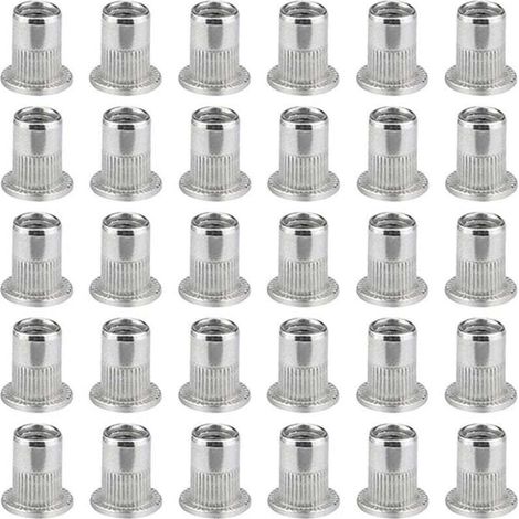 Debuns – Lot de 100 écrous à sertir M6 – Acier inoxydable 304 – Tête plate pour installation rapide – Filetage profond pour matériaux variés (1/4)
