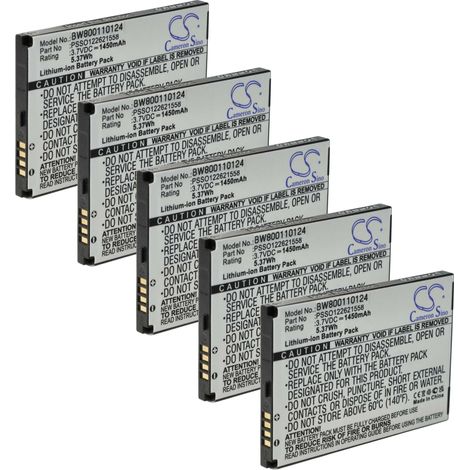 vhbw 5x Akku kompatibel mit Honeywell Dolphin 6000 Barcodescanner POS (1450 mAh, 3,7 V, Li-Ion)