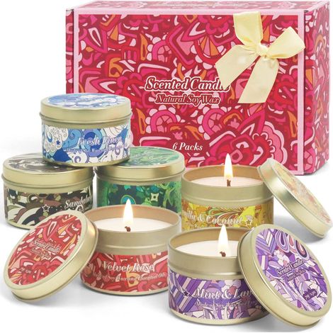 Coffret cadeau de bougies parfumées pour femme, ensemble de bougies en cire de soja naturelle, bougie d'aromathérapie de voyage pour la maison, le yoga, la relaxation, un anniversaire, 6 paquets (1/5)
