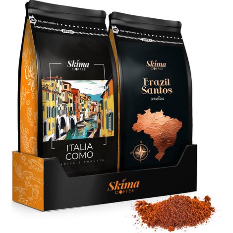 Caffè macinato 500g x2 Italia Como/Brasile Santos Caffè scremato 1kg + omaggio (1/5)