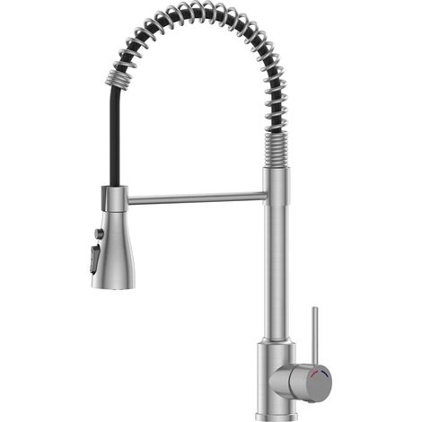 Robinet Cuisine Extensible, Mitigeur Cuisine Douchette avec Douchette,Bec pivotant à 360°, 4 Modes de Pulvérisation, Arc Élevé, Acier Inoxydable Robinet pour éviers de Cuisine à 1 trou (1/5)