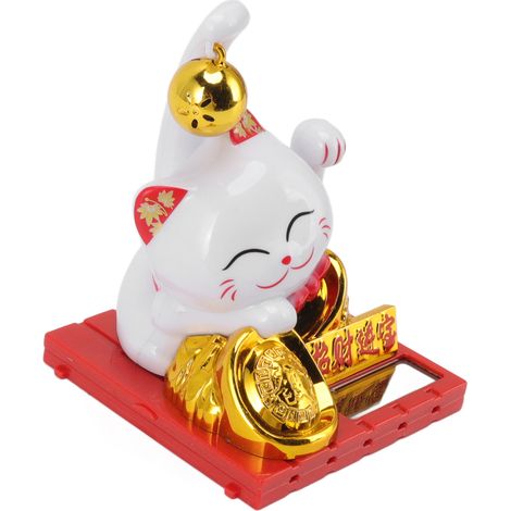 Petite clochette porte-bonheur solaire, figurine de chat porte-bonheur à détection de lumière, décoration pour la maison, la voiture, le bureau, cadeau blanc