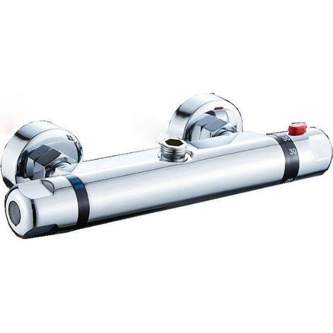 Thermostat-Duschmischer, Wand-Thermostat-Duscharmatur mit Sicherheitsknopf bei 38 °C, Anti-Verbrühungsmischer – Chrom (1/5)
