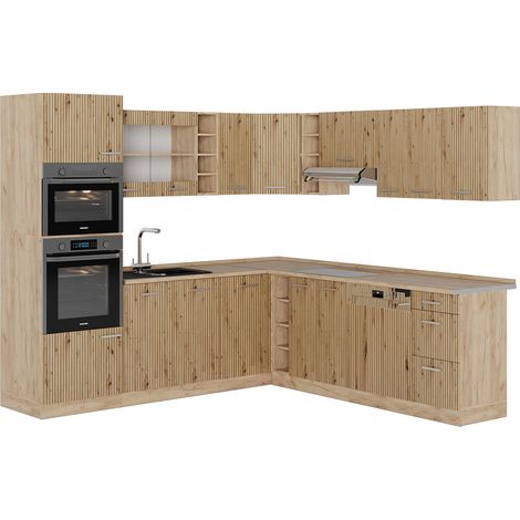 Eckküche R-Line, Artisan-Eiche/Goldkraft Eiche, 237 x 247 cm ohne Arbeitsplatte, Vicco (1/5)