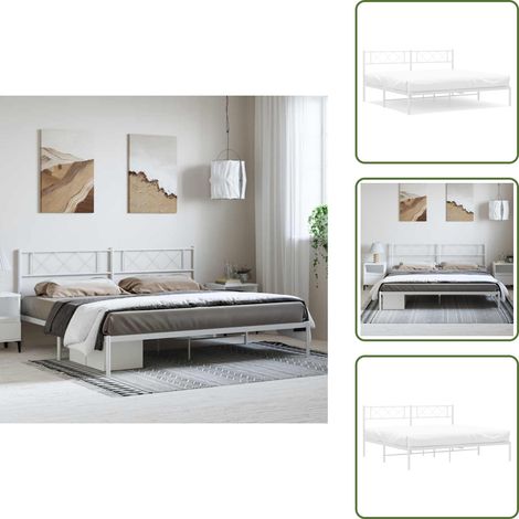 Letto con testiera - vidaXL Giroletto con Testiera Metallo Bianco 183x213 cm - Letto robusto